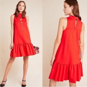 Maeve Anthropologie Red Alissa Swing Midi Dress Sleeveless Size XS